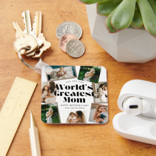 World's Greatest Mom Bold Retro 7 Photo Collage Key Ring