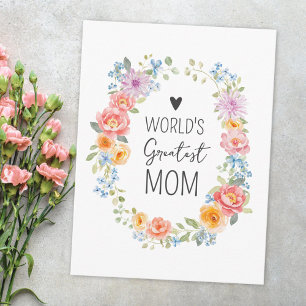 World's Greatest Mom Colorful Floral Mother's Day Postcard