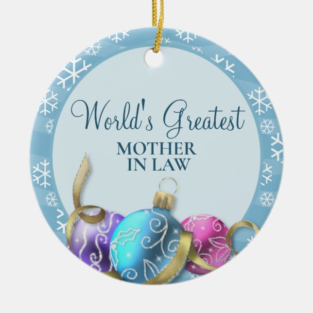World's Greatest Mother in Law Christmas Ornament (Front)