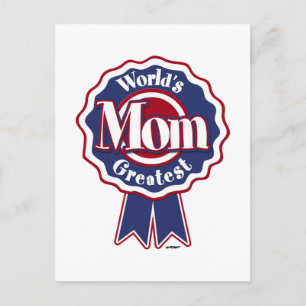 Worlds Greatest Mum Blue Ribbon Postcard