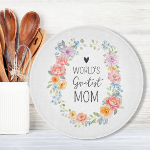 World's Greatest Mum Colourful Floral Mother's Day Cutting Board