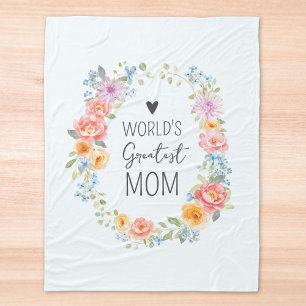 World's Greatest Mum Colourful Floral Mother's Day Fleece Blanket