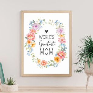 World's Greatest Mum Colourful Floral Mother's Day Poster