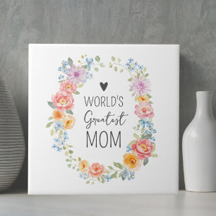 World's Greatest Mum Custom Quote Colourful Floral Ceramic Tile