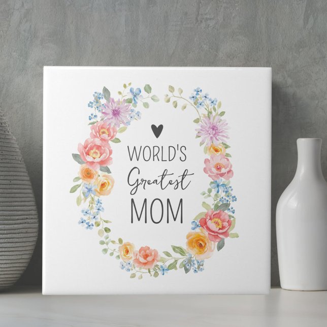 World's Greatest Mum Custom Quote Colourful Floral Ceramic Tile (Creator Uploaded)