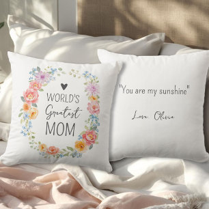 World's Greatest Mum Custom Quote Colourful Floral Cushion