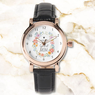 World's Greatest Mum Custom Quote Colourful Floral Watch