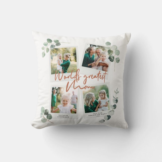 Worlds greatest Mum eucalyptus multi photo chic Cushion (Front)