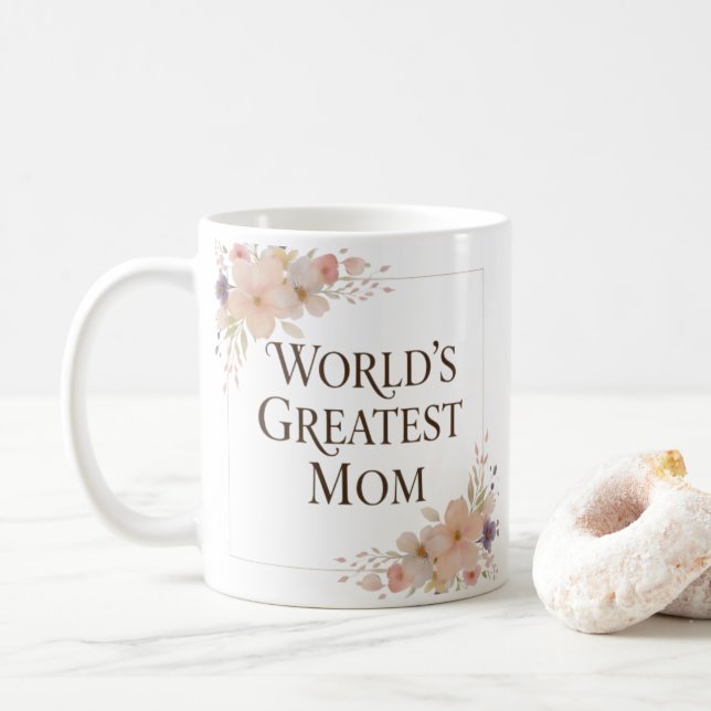 World's Greatest Mum mug | Floral ceramic coffee (With Donut)