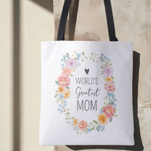 World's Greatest Mum Personalised Quote Floral Tote Bag