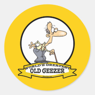 WORLDS GREATEST OLD GEEZER CARTOON CLASSIC ROUND STICKER