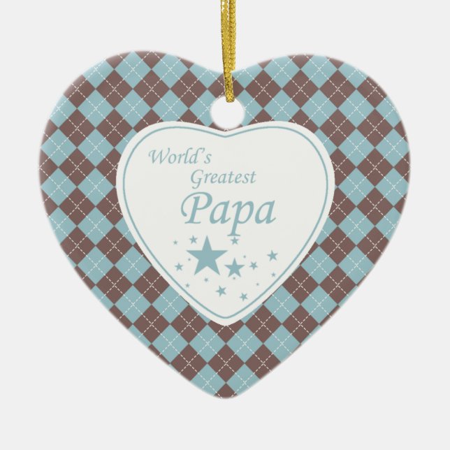 World's Greatest papa argyle heart ornament (Front)