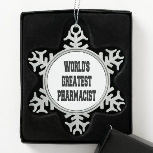 Worlds Greatest Pharmacist Snowflake Pewter Christmas Ornament