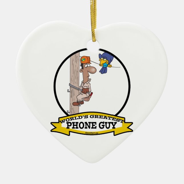 WORLDS GREATEST PHONE GUY MEN CARTOON CERAMIC TREE DECORATION (Front)
