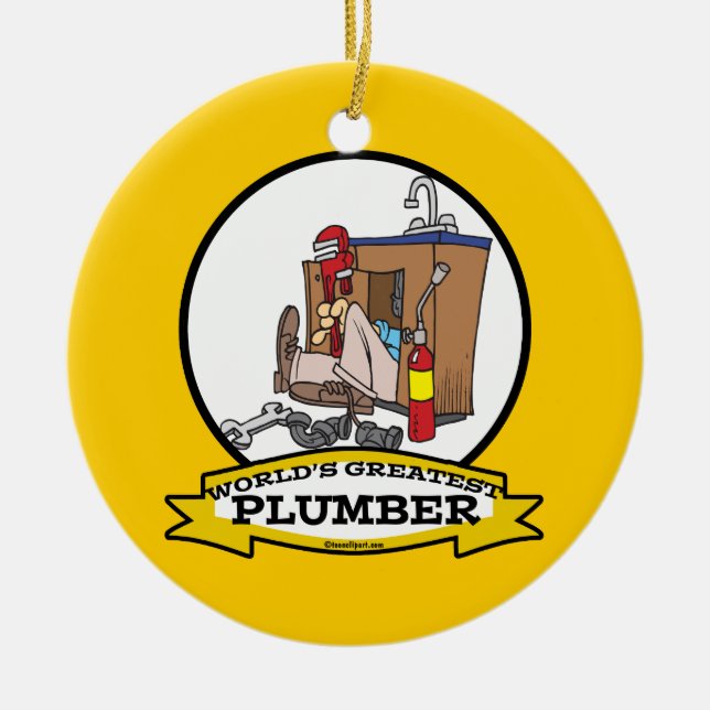 WORLDS GREATEST PLUMBER III MEN CARTOON CERAMIC ORNAMENT (Front)