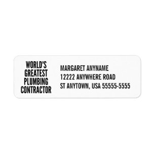 Worlds Greatest Plumbing Contractor Return Address Label