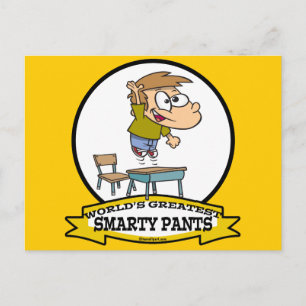 WORLDS GREATEST SMARTY PANTS BOY CARTOON POSTCARD