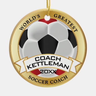 World's Greatest Soccer Coach Red , Black, White Ceramic Ornament