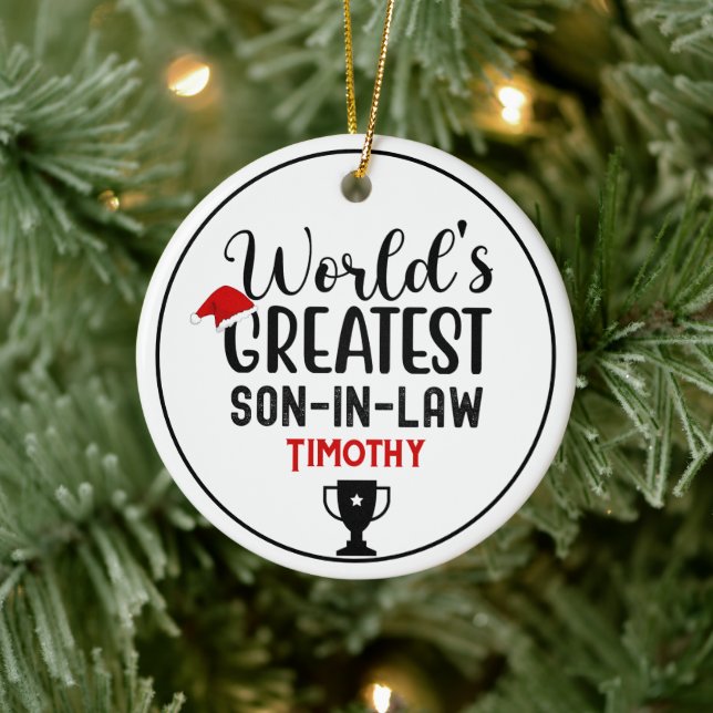 World's Greatest Son In Law Trophy Name Ceramic Ornament (Tree)
