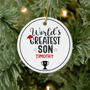 World's Greatest Son  Trophy Name Ceramic Ornament