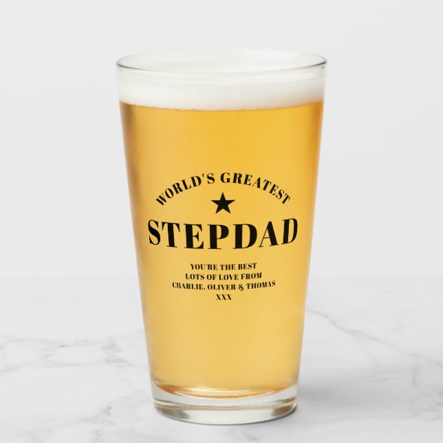 World's Greatest STEPDAD Black Personalised Pint Glass (Front Filled)