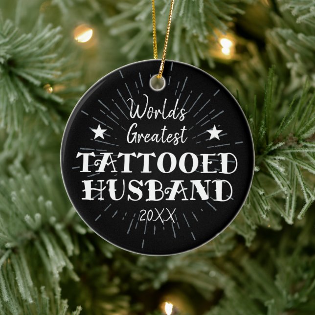 World's Greatest Tattooed Husband Personalized Ceramic Ornament (Tree)