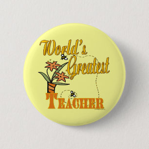 World's Greatest Teacher Floral 6 Cm Round Badge