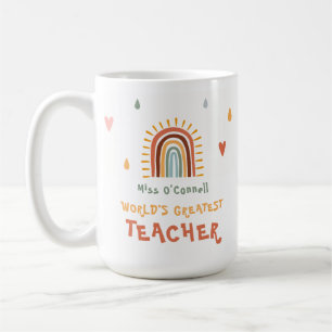 World's Greatest Teacher Gift Boho Rainbow Coffee Mug