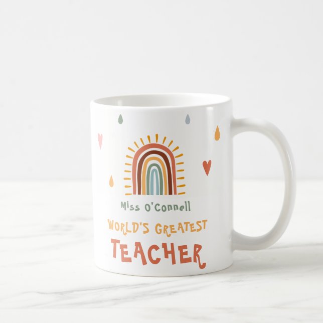 World's Greatest Teacher Gift Boho Rainbow Coffee Mug (Right)