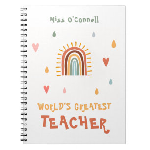 World's Greatest Teacher Gift Boho Rainbow Notebook