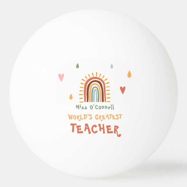 World's Greatest Teacher Gift Boho Rainbow Ping Pong Ball (Front)
