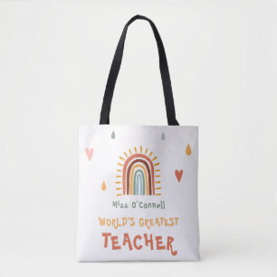 World's Greatest Teacher Gift Boho Rainbow Tote Bag