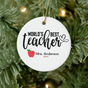 Worlds Greatest Teacher Glitter Apple Personalised Ceramic Ornament