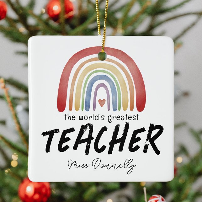 World's Greatest Teacher Rainbow Christmas Ceramic Ornament (Creator Uploaded)