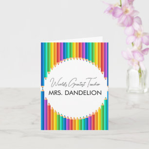 Worlds Greatest Teacher Rainbow Crayons School Card