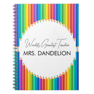 Worlds Greatest Teacher Rainbow Crayons School Notebook