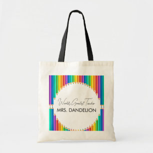 Worlds Greatest Teacher Rainbow Crayons School Tote Bag