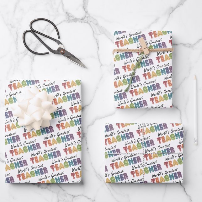 World's Greatest Teacher Rainbow Wrapping Paper Sheet (Front)