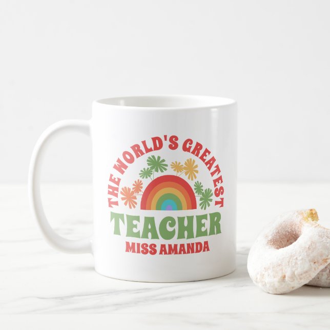 World's Greatest Teacher Wildflower Rainbow  Coffee Mug (With Donut)