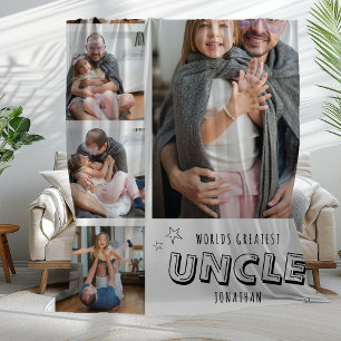 Worlds Greatest Uncle Trendy Photo Strip Fleece Blanket