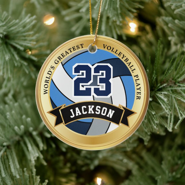 World's Greatest Volleyball Player - Blue, Grey Ceramic Ornament (Tree)
