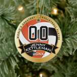 World's Greatest Volleyball Player Orange Ceramic Ornament<br><div class="desc">🥇AN ORIGINAL COPYRIGHT ART DESIGN by Donna Siegrist ONLY AVAILABLE ON ZAZZLE! DIY Volleyball Sport Player Christmas Ornament ready for you to personalize. Featured in a orange, black and gold colors ready for you to add your number, year and name and saying if you need to change it. A great...</div>