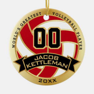 World's Greatest Volleyball Player Red and Gold Ceramic Ornament