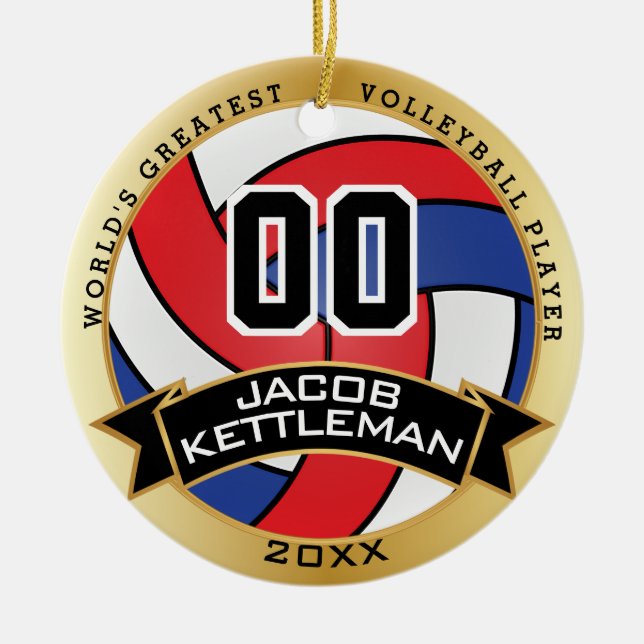 World's Greatest Volleyball Player Red White Blue Ceramic Ornament (Front)