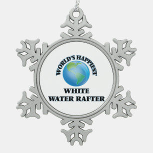 World's Happiest White Water Rafter Snowflake Pewter Christmas Ornament