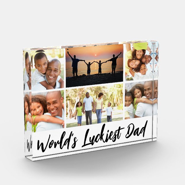 World's Luckiest Dad Photo Collage Modern Block (Left)