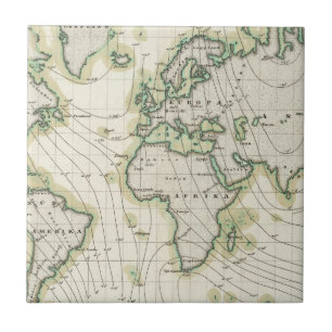 World's magnetic declination ceramic tile