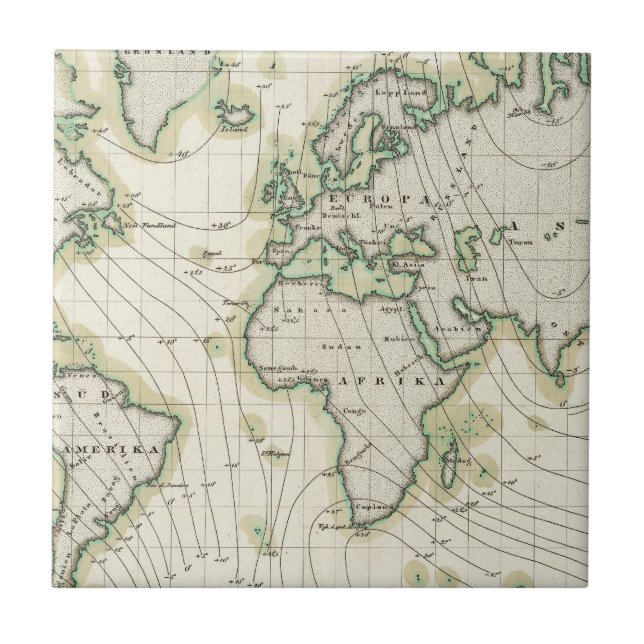 World's magnetic declination ceramic tile (Front)