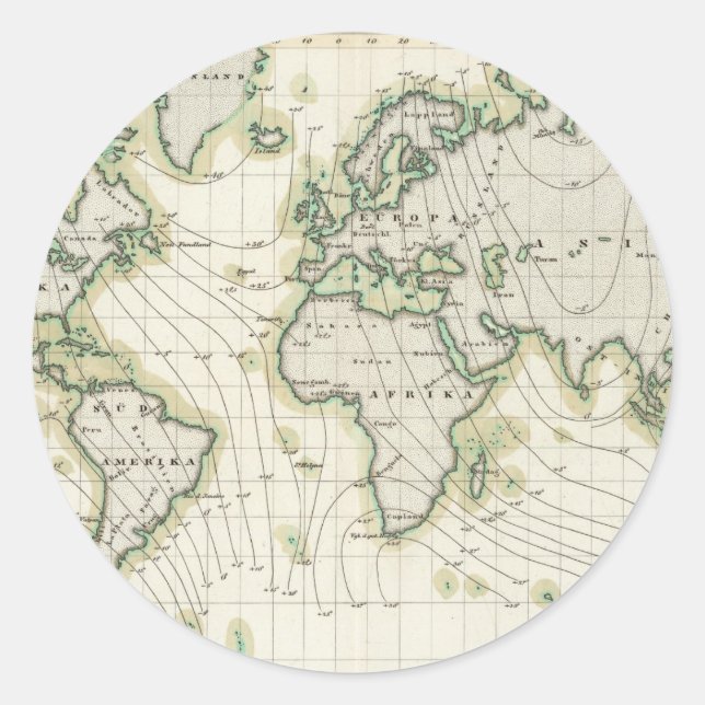 World's magnetic declination classic round sticker (Front)