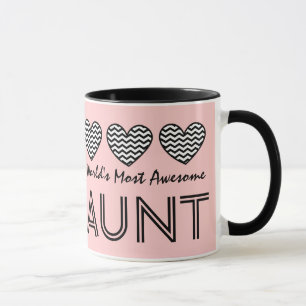 World's Most Awesome AUNT Chevron Hearts V09 Mug